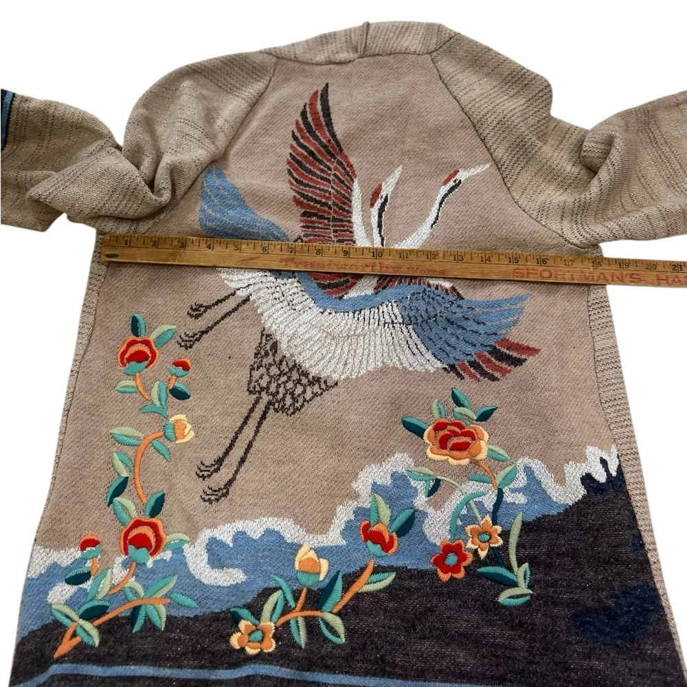 Anthropologie HWR Rare Embroidered Crane Wool Blend Kimono Cardigan XS - Picture 8 of 11